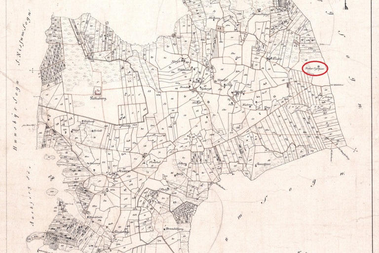 Da Ulfkjær blev til Ulfborg</br>Sognekort over Staby anno 1839. Neder Uldkjær i Staby sogn er cirklet ind med rødt.<br />Kilde: Historiske kort på nettet, geodatastyrelsen.
